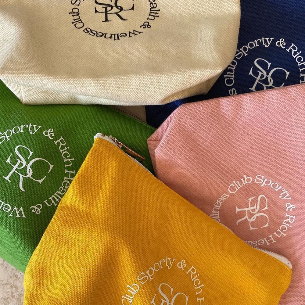 Sporty & Rich Club Canvas Zip Pouch in Cream/Tan